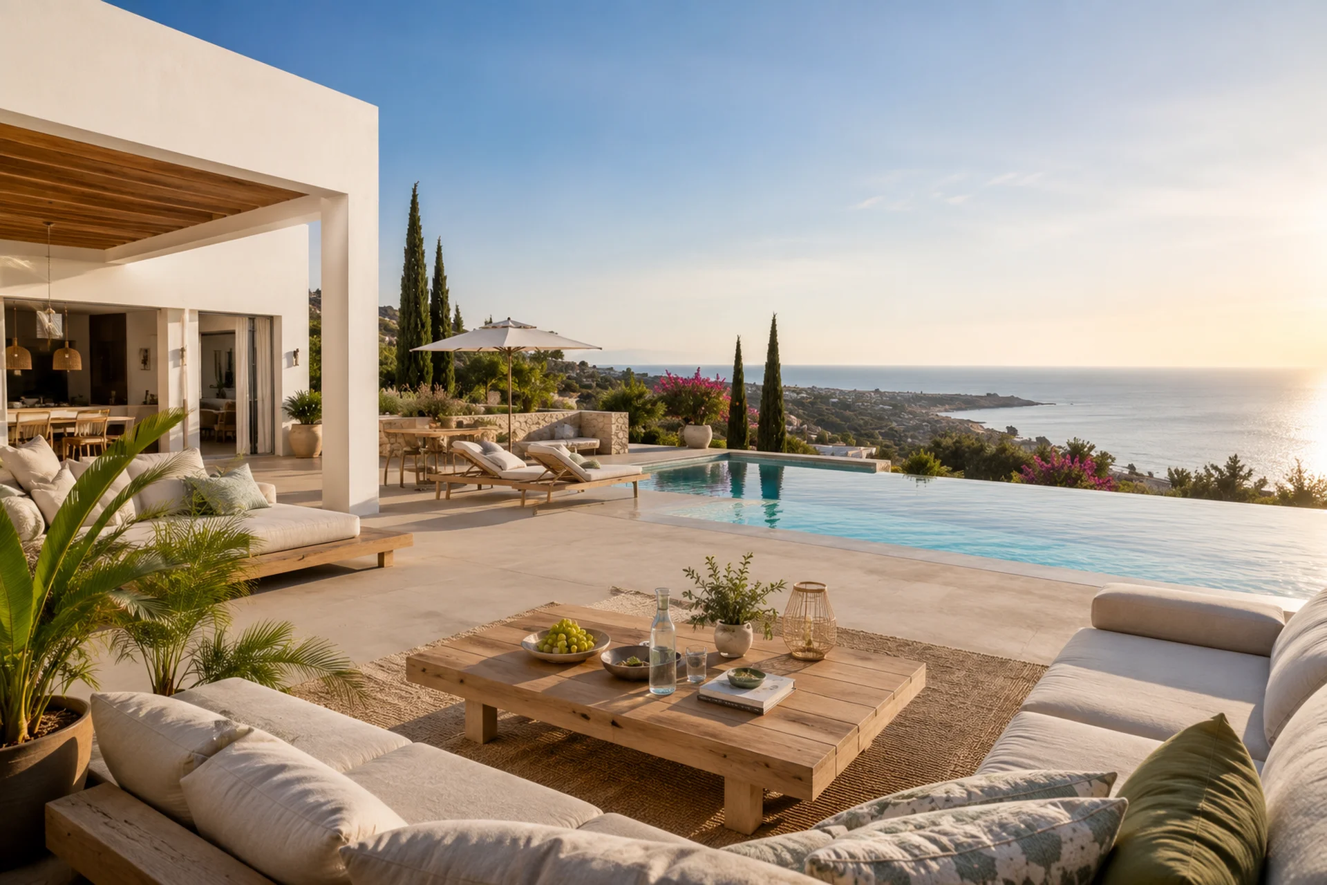 Poolterrasse der Villa im Tageslicht